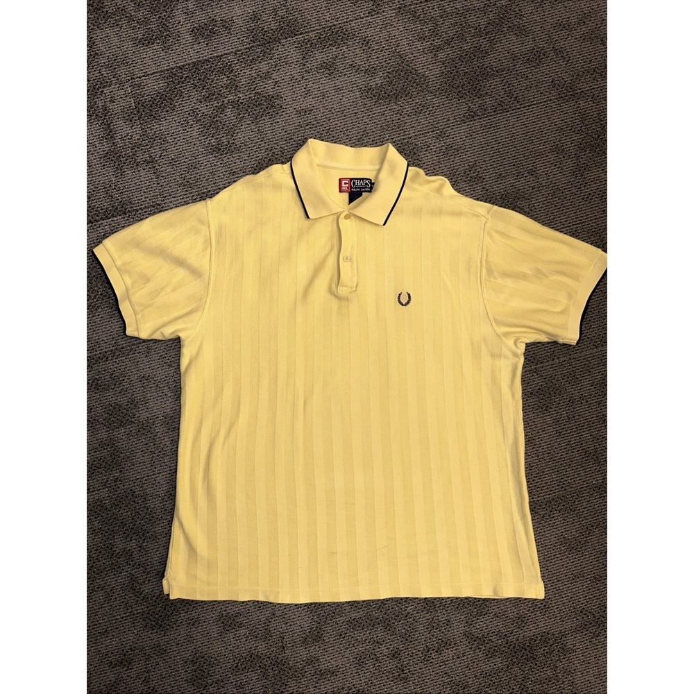 Chaps Ralph Lauren Polo Shirt Mens Large Yellow Blue Cotton Knit Short Sleeve